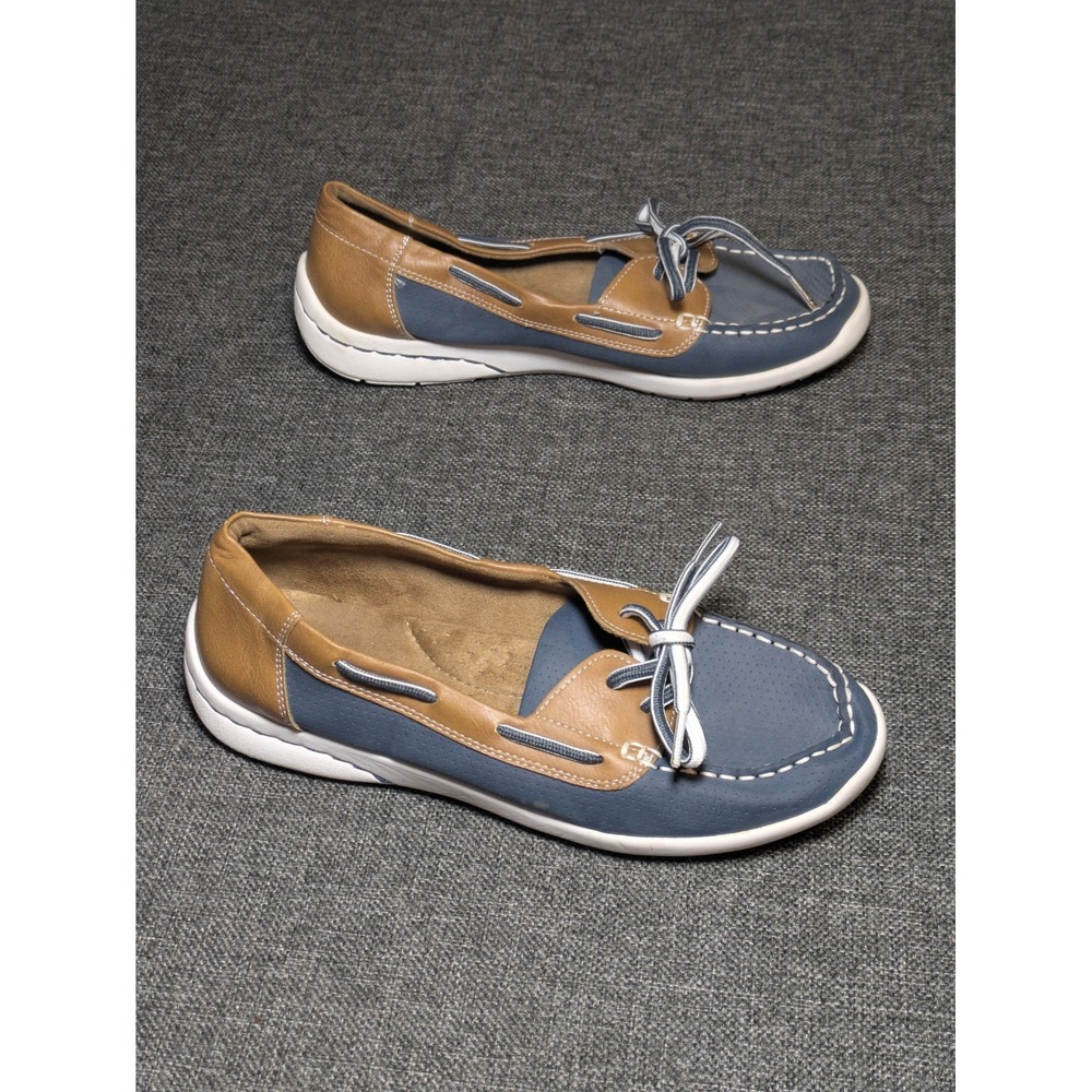 Croft & Barrow Women's Blue & Brown Comfort Slip-On Moc Toe Boat Shoes Size 7